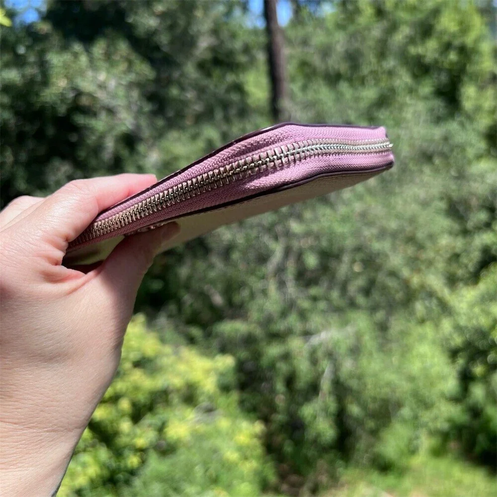 COACH Long Zip-Around Wallet Pink/Purple Pebble Leather Silver Hardware AUTHENTC